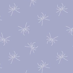 Spooky white spiders - Minimalist boho halloween design black freehand drawing on lavender lilac 