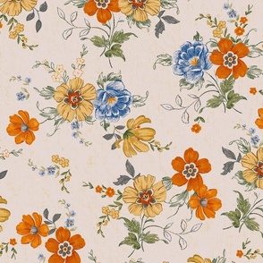 Vintage nostalgia flowers orange yellow blue