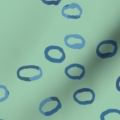 384 - $ Large scale mint green and cobalt blue organic watercolour rings circles for modern  wallpaper, bathroom decor,  kids apparel, nursery accessories, patchwork and quilting. 