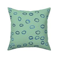 384 - $ Large scale mint green and cobalt blue organic watercolour rings circles for modern  wallpaper, bathroom decor,  kids apparel, nursery accessories, patchwork and quilting. 