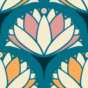 1920s-Art-Noveau-Water-Lily---XL---MEDIUM-BLUE-soft-orange-pink---JUMBO---7200