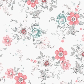 Vintage nostalgia flowers bleached coral green