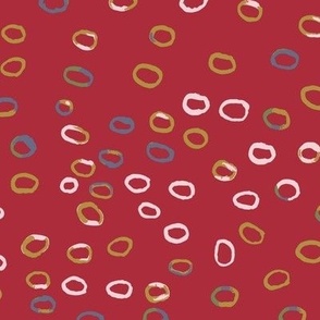 384 - Large scale brick red, mustard and olive green organic watercolour rings circles for modern  wallpaper, bathroom decor,  kids apparel, nursery accessories, patchwork and quilting. 
