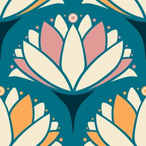 1920s-Art-Noveau-Water-Lily---L---MEDIUM-BLUE-soft-orange-pink---LARGE---3600
