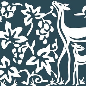 Arts & Crafts deer and grapes vector-DK-BLUE-196