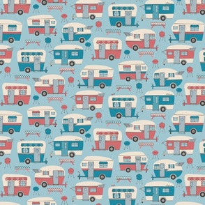 Retro Campers | Turquoise + Coral Pink | Custom Scale (see additional details) | Retro