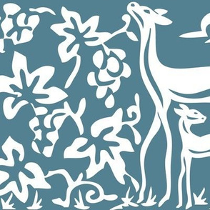 Arts & Crafts deer and grapes vector -MID-BLUE-195
