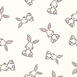 Large Scale Bunny Rabbits on Antique White