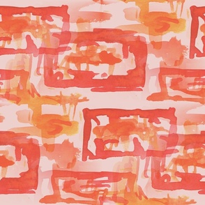 Large Scale Abstract Painterly Tangerine Orange and Coral Red in Ethereal Layers