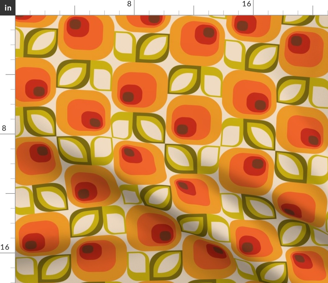 70s Geometric Flower Power | Greens and Oranges 2