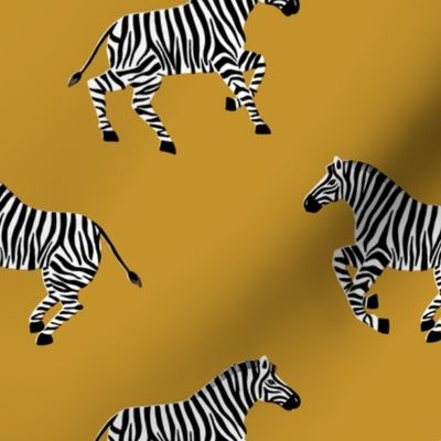 Galloping Zebras on Mustard - Medium