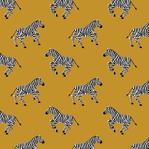 Galloping Zebras on Mustard - Medium