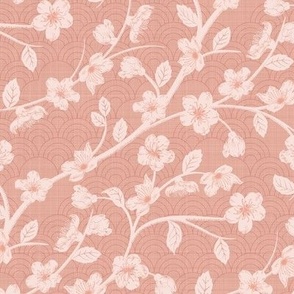 Cherry blooms Peach [big scale - 10.5-inch fabric, 24-inch wallpaper repeat]