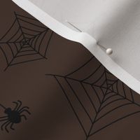 Boho minimalist spiders - creepy halloween spider webs black on chocolate brown 