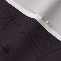 Boho minimalist spiders - creepy halloween spider webs black on deep purple 
