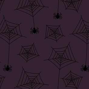 Boho minimalist spiders - creepy halloween spider webs black on deep purple 