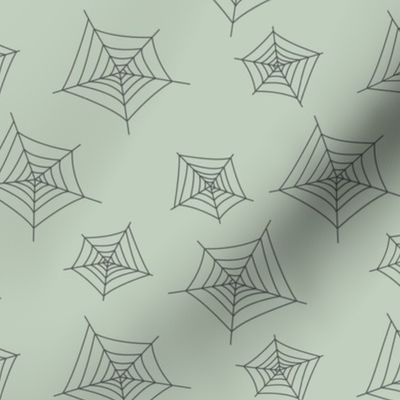 Tossed spider web - halloween abstract spooky print gray sage green 