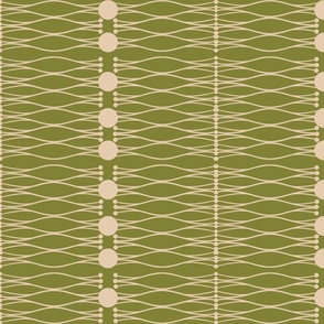 (M) Cream Wavy Lines and Dots on Avocado Green