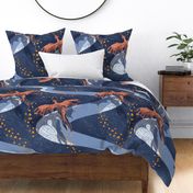 mystical flying dragons over a landscape of meandering rivers dark blue - large scale