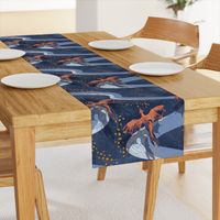 mystical flying dragons over a landscape of meandering rivers dark blue - medium scale