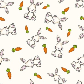 Large Scale Easter Bunny and Carrots on Antique White
