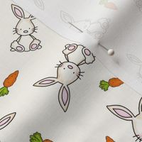 Medium Scale Easter Bunny and Carrots on Antique White