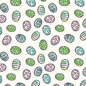 Small Scale Colorful Spring Easter Eggs on Antique White