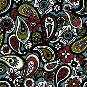 Paisley Flowers on Teal (Medium)