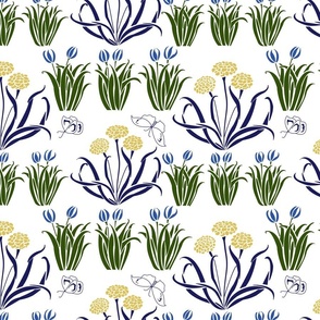 CFA Voysey Glade of Tulips  Butterflies Vintage Art Deco Art Nouveau White