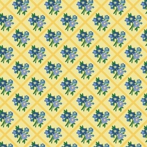 French Country Floral Lattice in Yellow + Blue