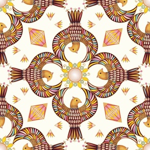 Jewels of the Pyramids, radial, bright summer (Large) - golden sunshine birds