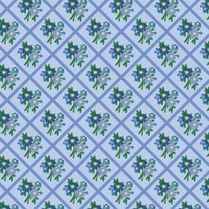 French Country Floral Lattice in Tonal Blue