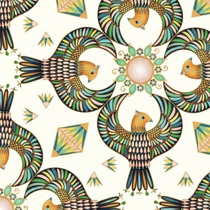 Jewels of the Pyramids, radial, spring green (Xlarge) - golden sunshine birds