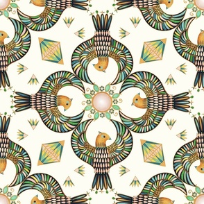 Jewels of the Pyramids, radial, spring green (Large) - golden sunshine birds