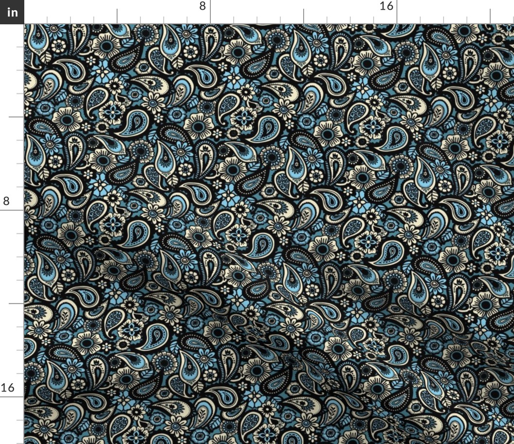 Cream on Blue Paisley (Small)