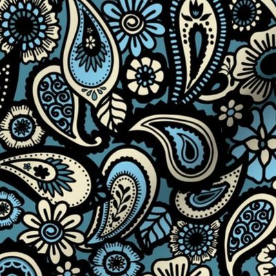 Cream on Blue Paisley (Medium)