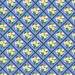 French Country Floral Lattice in Tonal Blue + Yellow