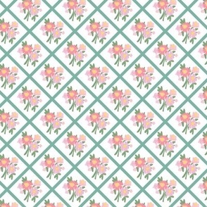 French Country Floral Lattice in White + Green