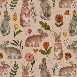 Small -  Rabbits in the Garden - Year of the Rabbit