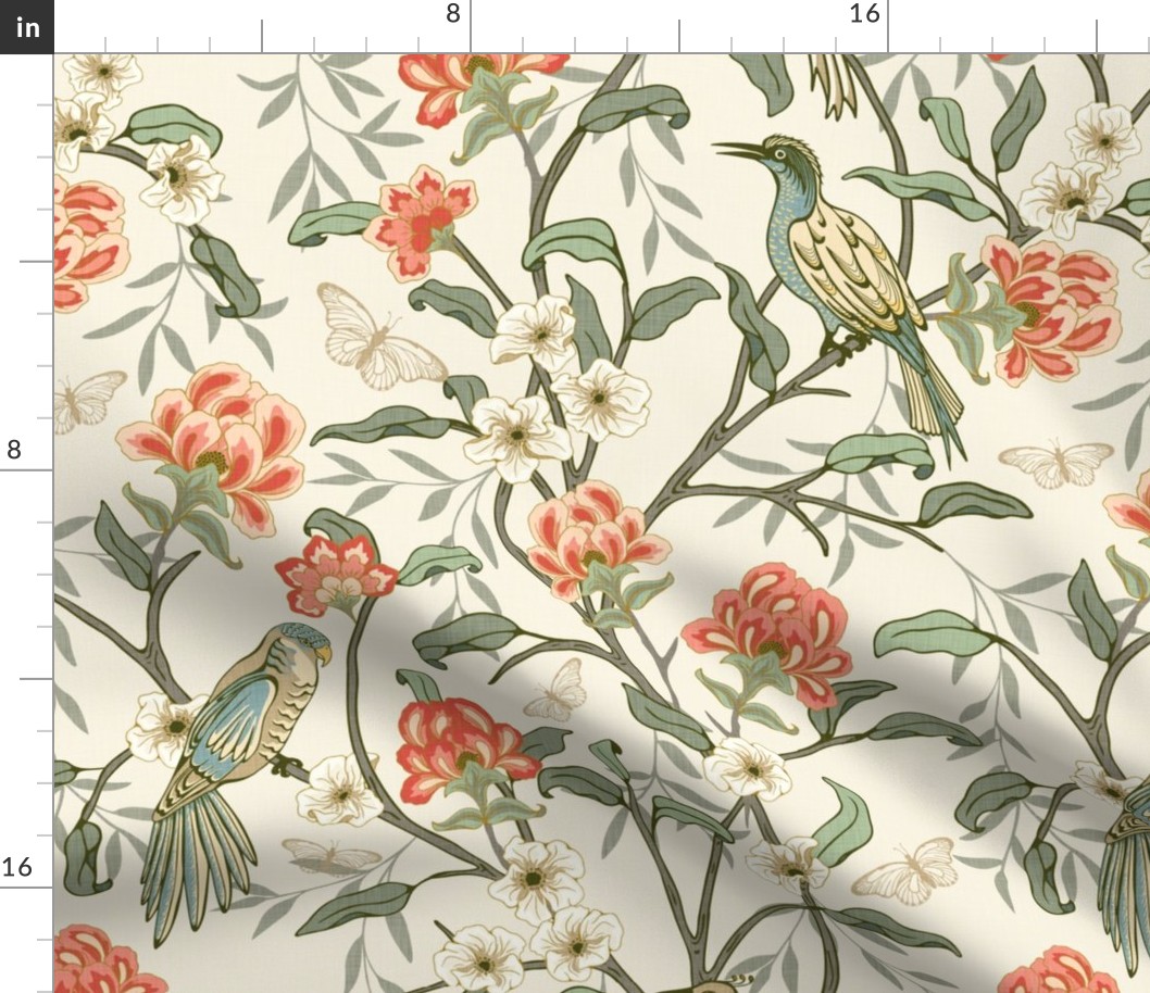 1700s Chinoiserie - Large - Cream - Linen Texture