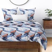 mystical flying dragons over a landscape of meandering rivers cold light blue - medium scale