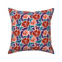 Neo Retro Poppy- Flower Power on Seashell- Mosaic Floral- Small Scale