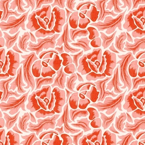 Neo Retro Poppy- Flower Power on Seashell- Orange Melon Blush Pink Mosaic Floral- Regular Scale