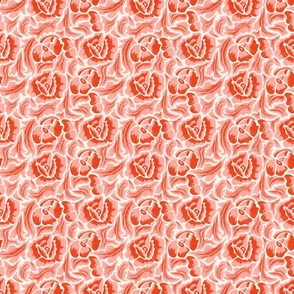 Neo Retro Poppy- Flower Power on Seashell- Orange Melon Blush Pink Mosaic Floral- Small Scale
