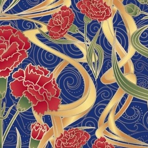 Art Nouveau Carnations - Soft Navy Extra Large