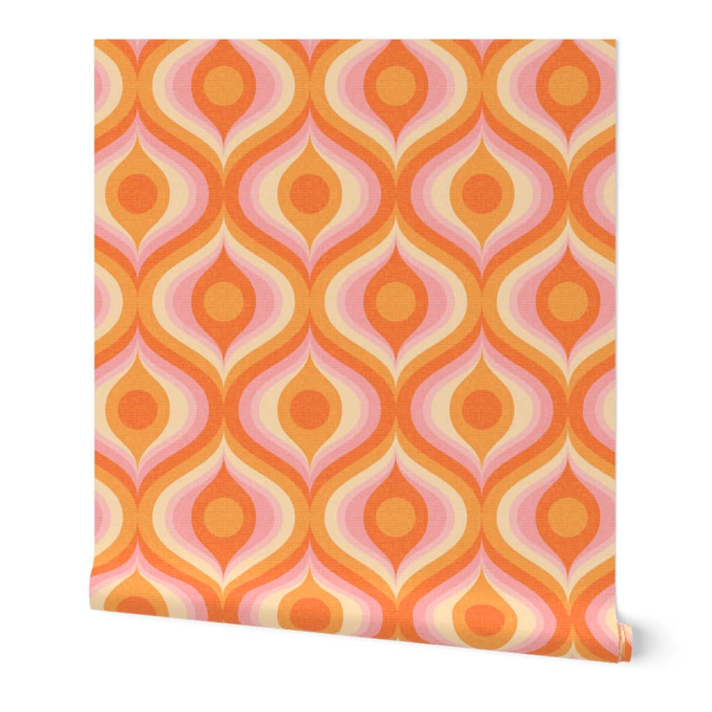 groovy psychedelic swirl retro vintage wallpaper 8 large scale 60s 70s orange pink by Pippa Shaw