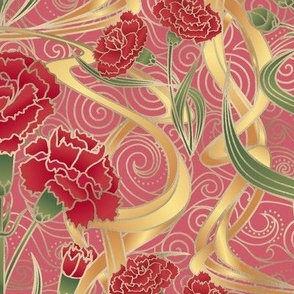 Art Nouveau Carnations - Old Rose Extra Large