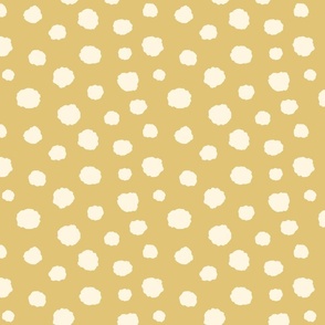 Art Deco Bi-plane Clouds - cream on retro honey mustard yellow - medium scale - polka dots