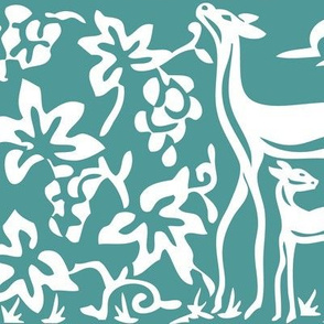 Arts & Crafts deer and grapes vector -TURQUOISE-180