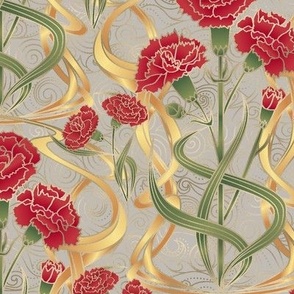 Art Nouveau Carnations - Dove Gray